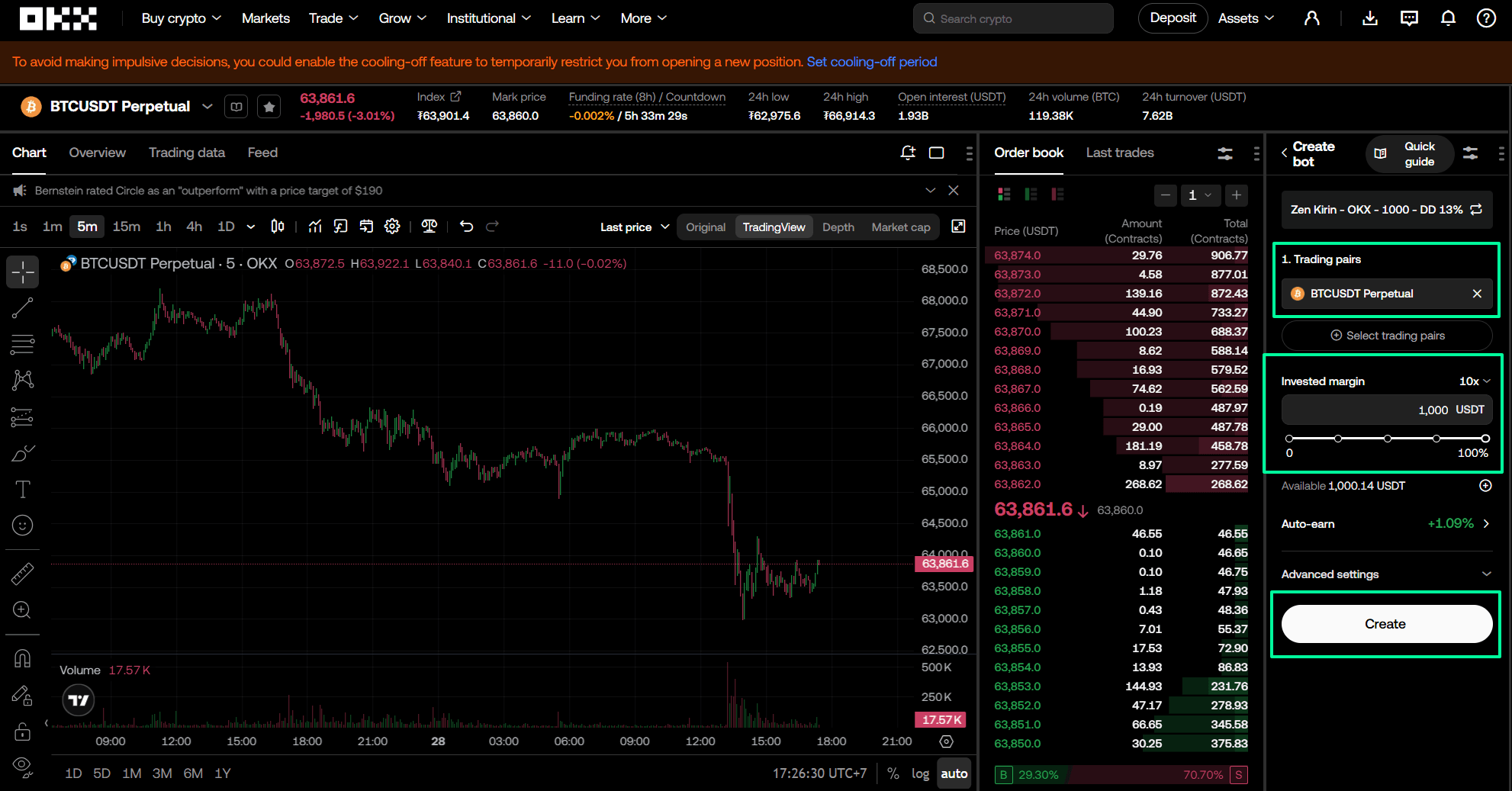 OKX Create bot settings