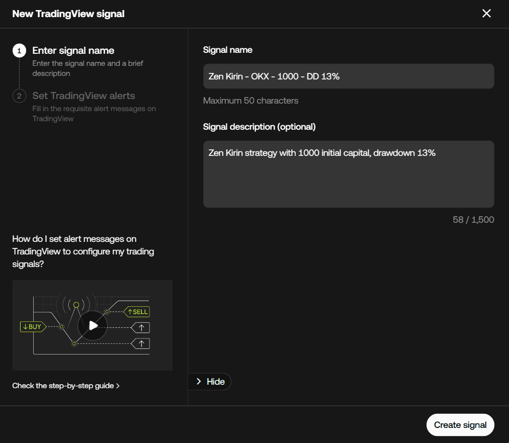 New tradingview signal on okx