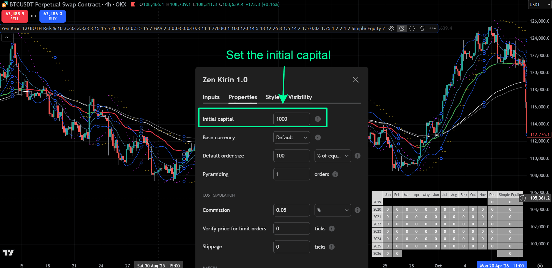 Set the initial capital